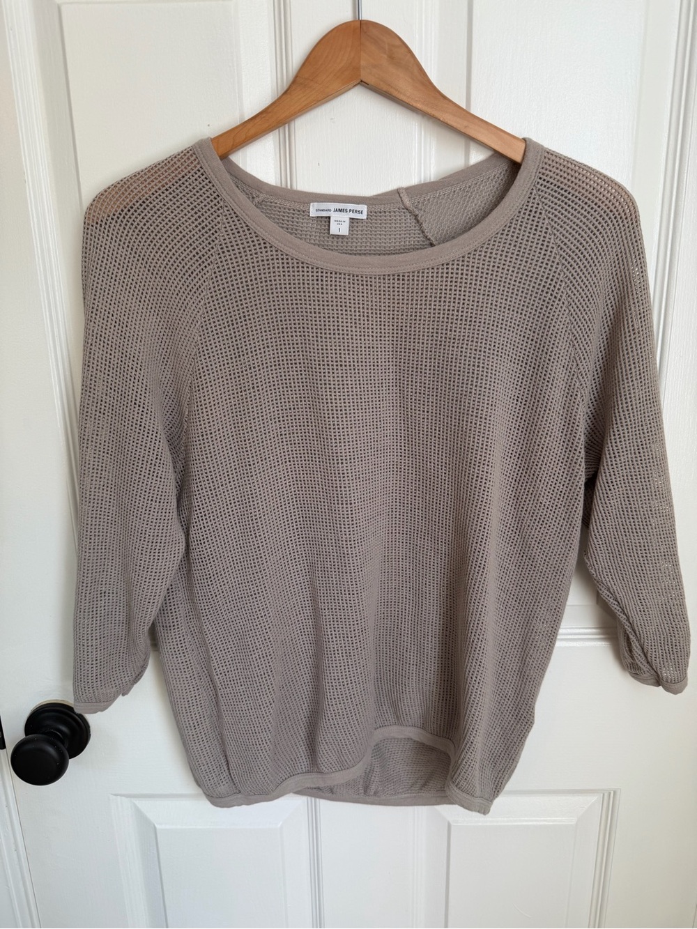 James Perse Gray Lightweight Open Weave Waffle Scoop Neck Sweater
